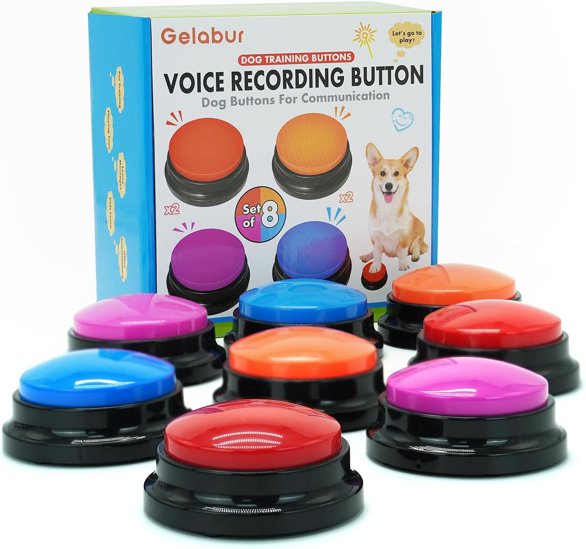 Set of 8 Gelabur recordable dog communication buttons