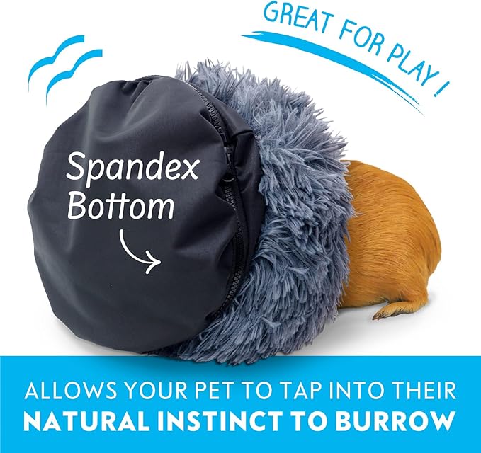 Paw Inspired Furr-O Burrowing Pet Bed with Zip-On Spandex and Fleece Bottoms for Guinea Pigs and Other Small Animals, Cozy Carrier, Hideout Enrichment Toy, Cage Accessories (Blue)