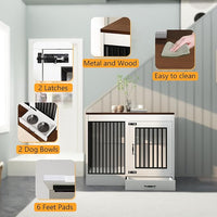 White Heavy Duty Furniture Dog Crate, Wood and Metal Kennel Cage, Pet House End Table with Drawer and Pull-Out Design, Dog Home for Indoor use, Large Size