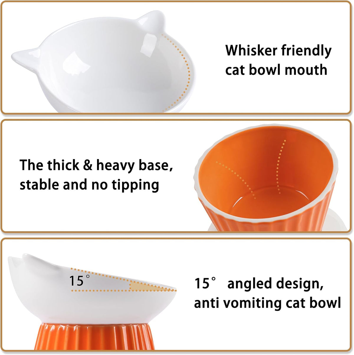 Ceramic Raised Cat Bowl，Tilted Raised Cat Bowl Anti Vomit Cat Bowls - Orange - image 4