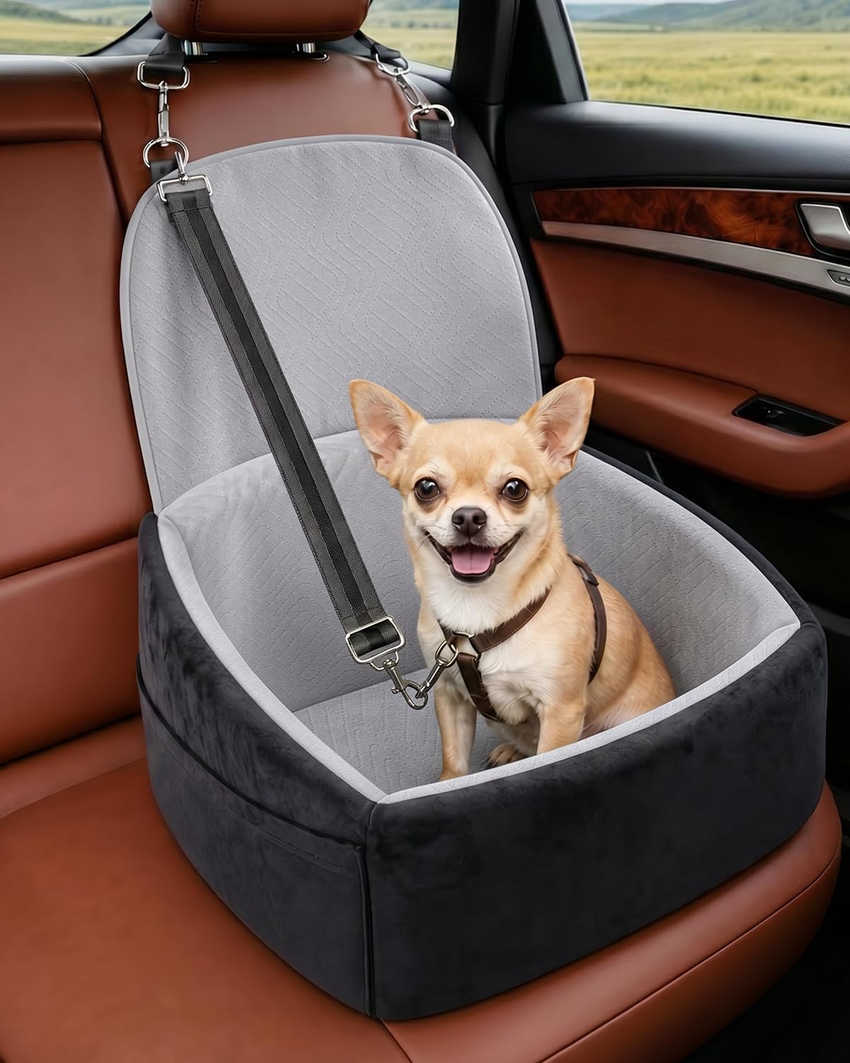Dog Booster Car Seat with Extend Backrest for Small Medium Pet – Essentials for Dogs - Black&Grey / 18.5"l X 18.5"w X 22"h - image 2