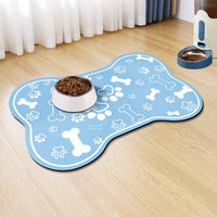 Dog Cat Food Mat, Rapid Absorbent Pet Feeding Mat - 24"L x 16"W / Bone Shaped Blue