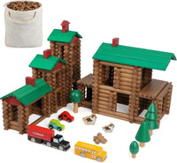 Wondertoys 208 Pcs Wooden Log Set, Classic Building Logs Ages 3+ - 456PCS Luxury Villas