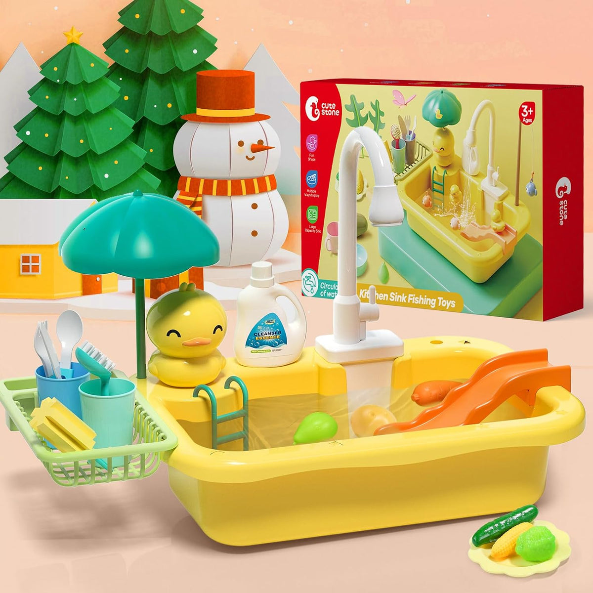 CUTE STONE Color Changing Play Kitchen Sink Toys - Yellow - image 2