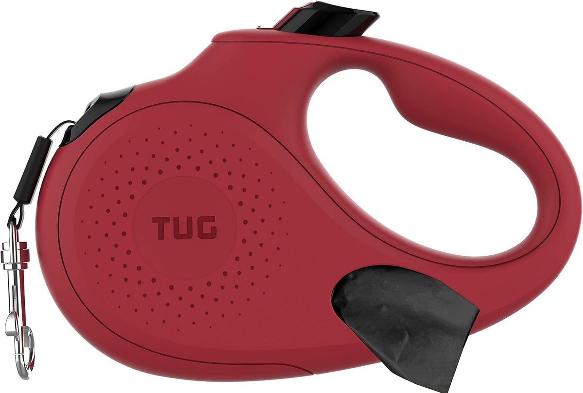 TUG Oval 360° Tangle-Free Retractable Dog Leash with Integrated Waste - Red / Medium