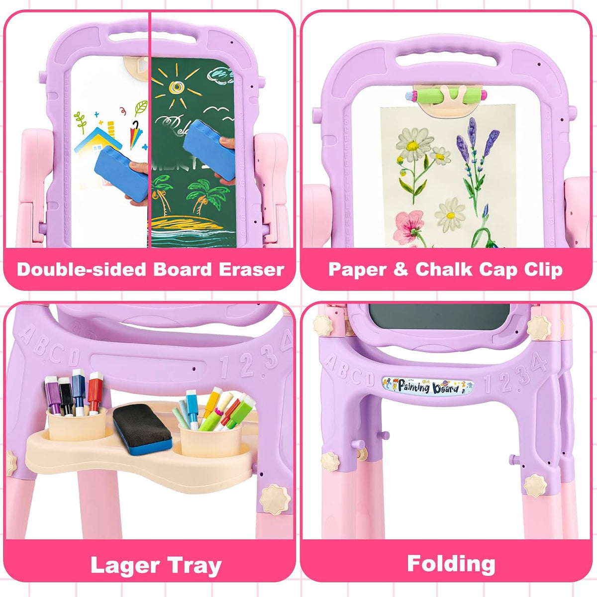 Easel for Kids Double-Sided Art Drawing Board Toys 3 4 Year Birthday - Pink - image 4