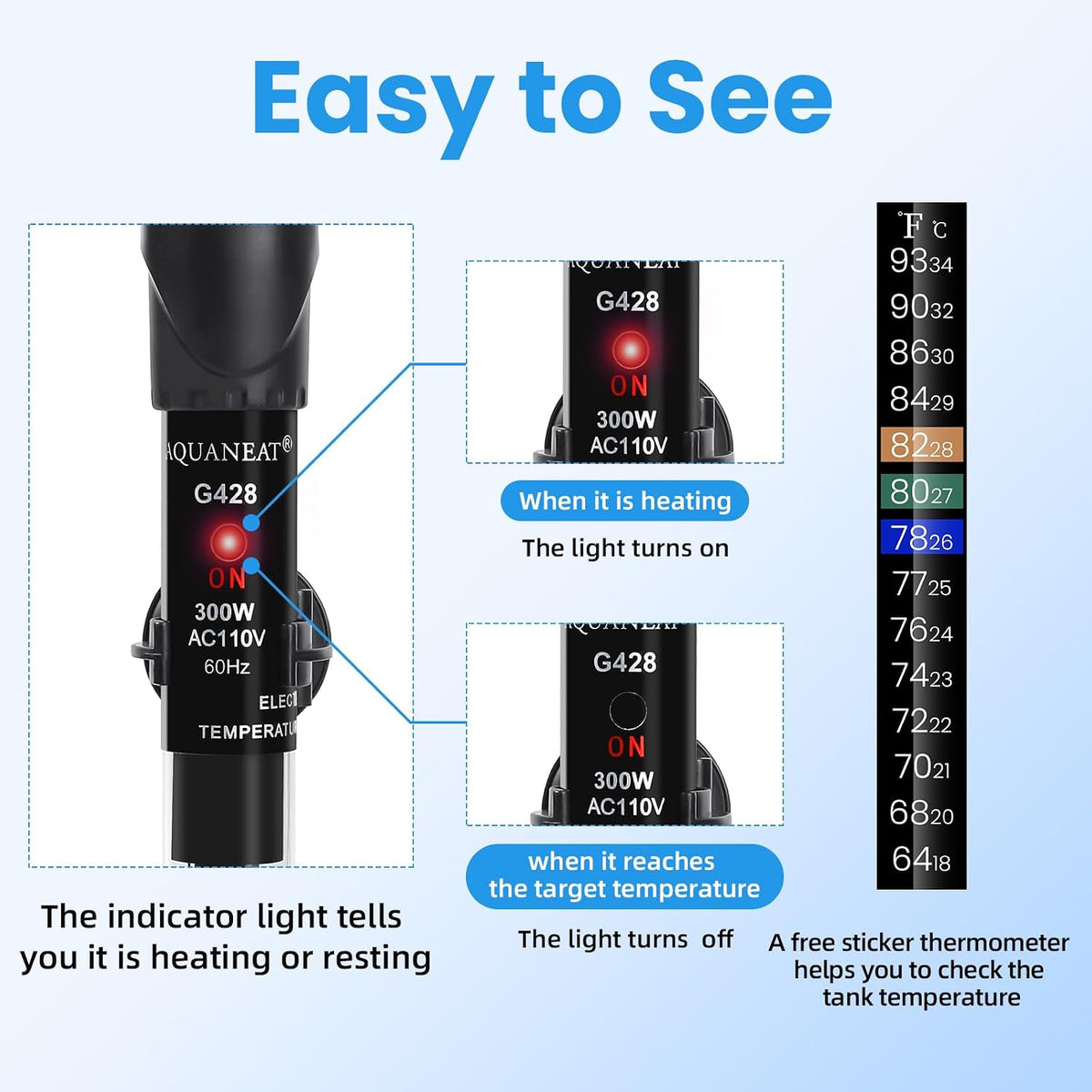 AQUANEAT Aquarium Heater, 50W Fish Tank Heater - 300W - image 4