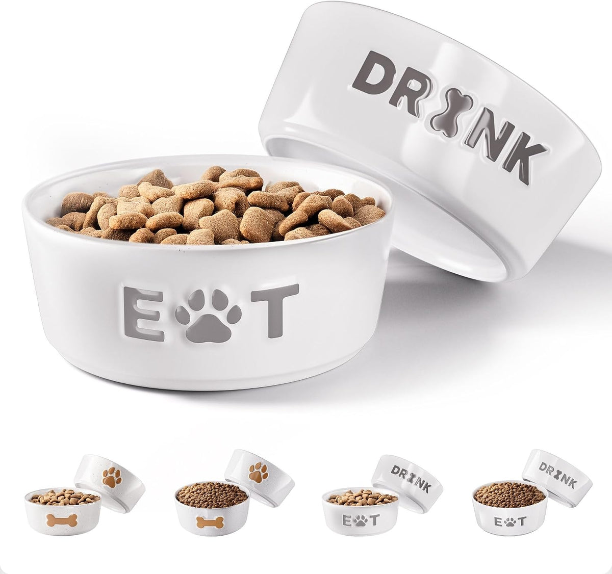 Ceramic Dog Bowl Set of 2 with Anti-Skid Base, 5.5"W x 2"H - Small 5.5" / Gray