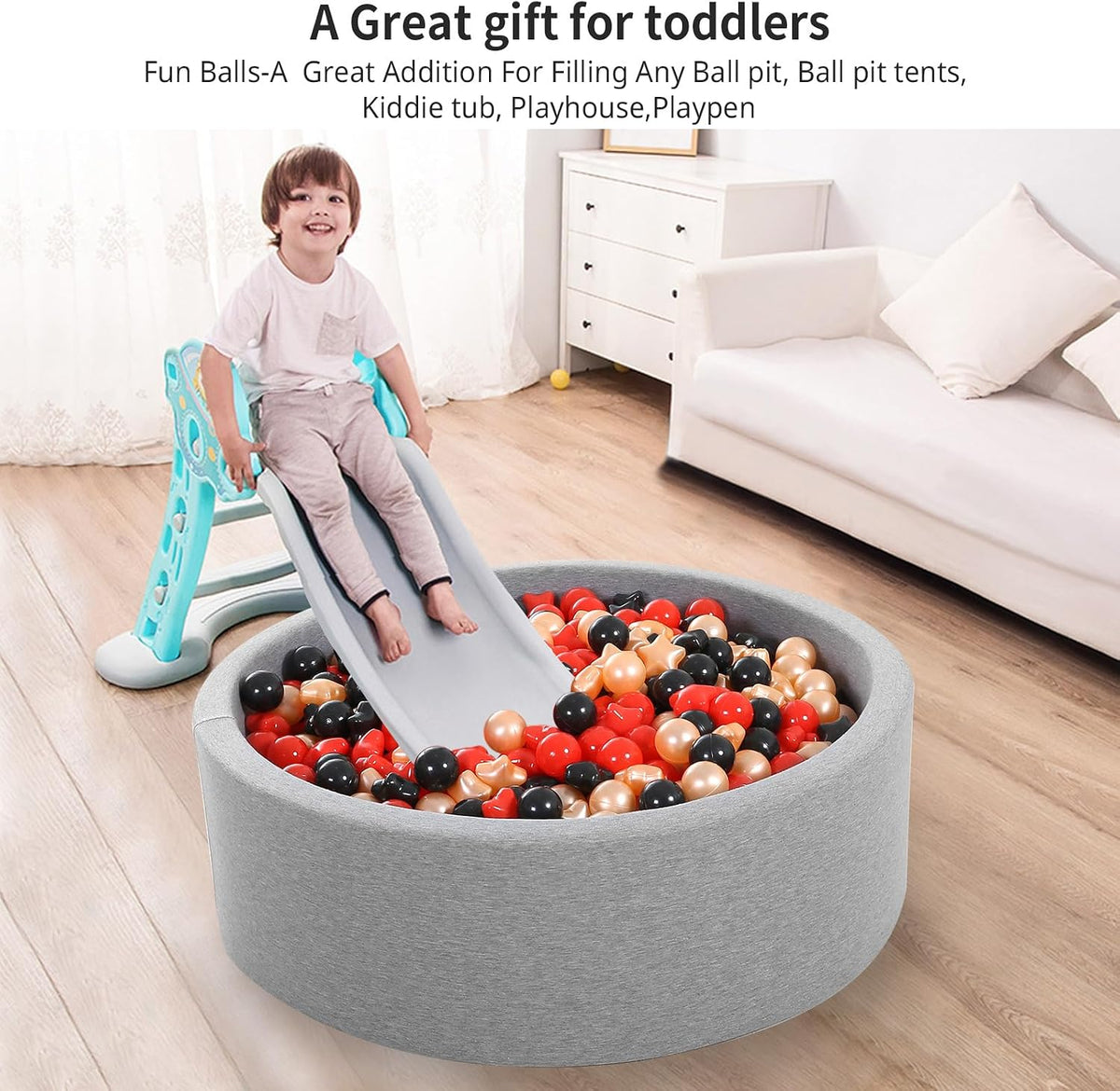 Star Ball Pit Balls for Toddlers, Ball Pool Play Tent - Red Black Gold / 100 - image 3