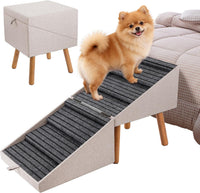 17" H Split Ottoman Dog Ramp for Couch - 21.06" H- Apricot