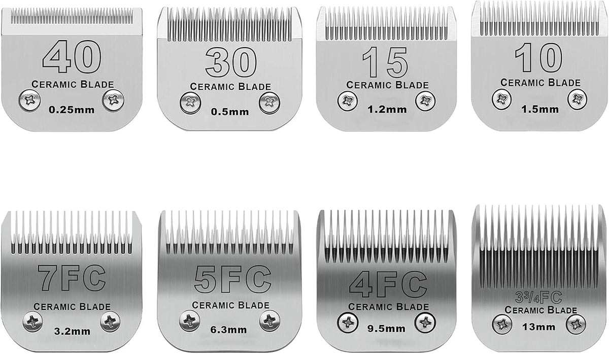 10# Grooming Ceramic Pet Clipper Blades Compatible with Andis & Oster - Silver / 8 piece set
