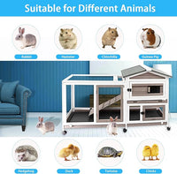 Rabbit Hutch Indoor Outdoor Two Story Bunny Hutch with Wheels Guinea Pig Cage with Removable No Leaking Tray Wooden Pet House