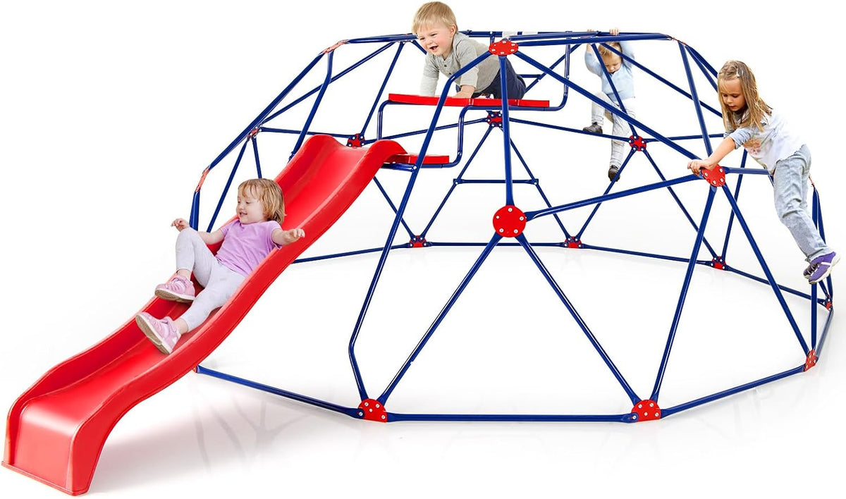 Olakids geometric climbing dome with slide, green steel frame for backyard play - view 3