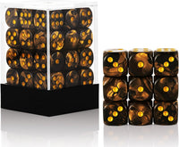 24 of Pack 16MM 6 Sided Dice Set, Two Colours D6 Game Dice Set - Golden Black Swirl