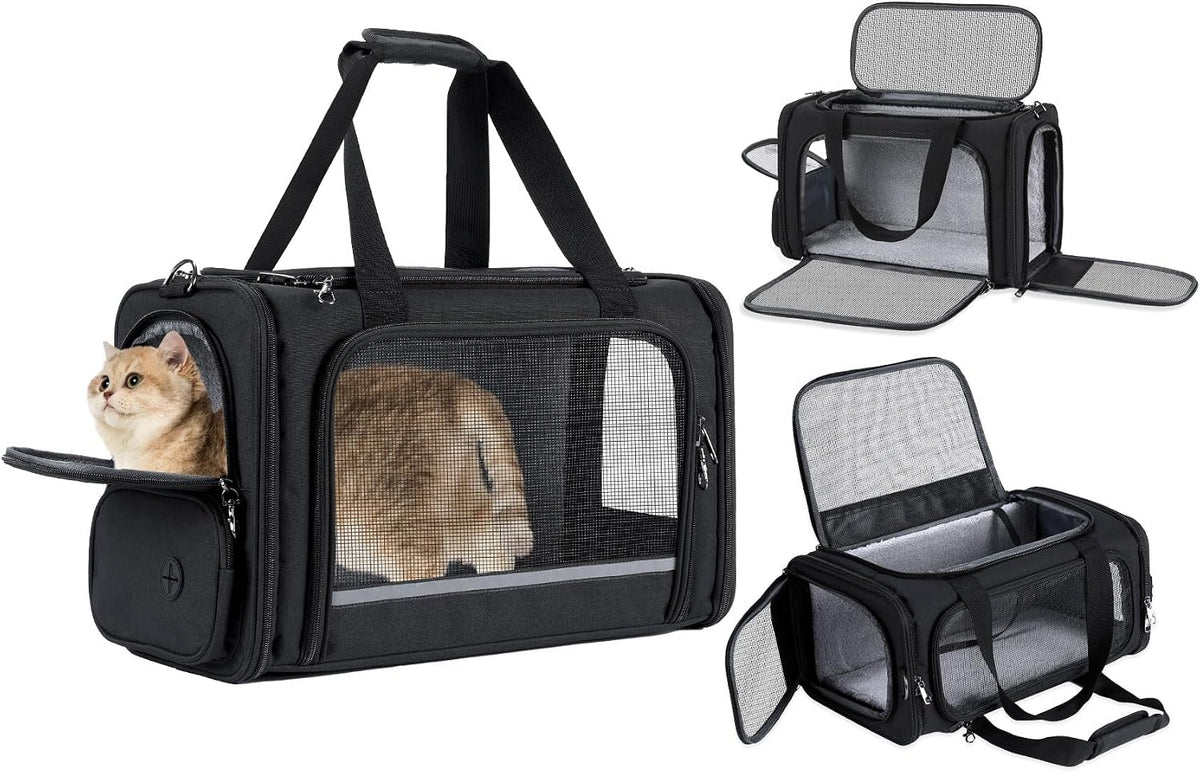 Cat Carrier Pet Travel Carrier by Airplane Approved Under seat - Black - image 2