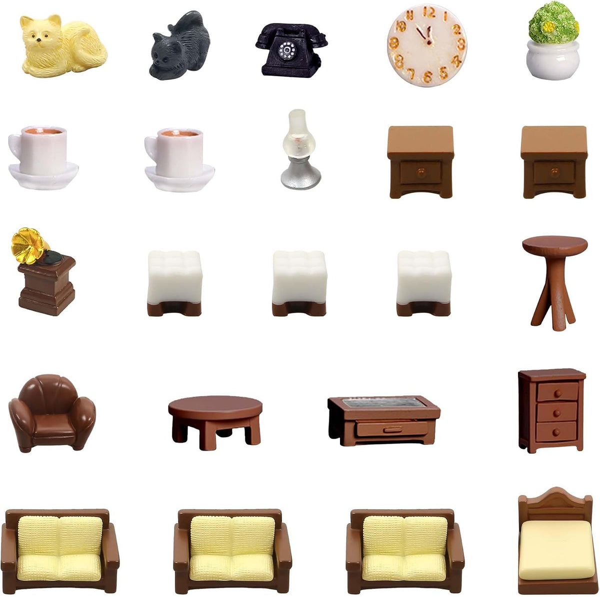 MOMOONNON 23 piece brown dollhouse furniture set for dining room, bedroom and living room - view 2