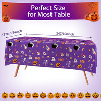 PERFQU purple Halloween tablecloth with skeleton, ghost and pumpkin prints, 54x108 inch - view 3