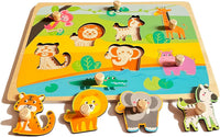 Wooden Toddler Puzzles - 4 Pcs Eco-Friendly Animal Patterns Jigsaw With Handles - Infant Kid Fine - Style C
