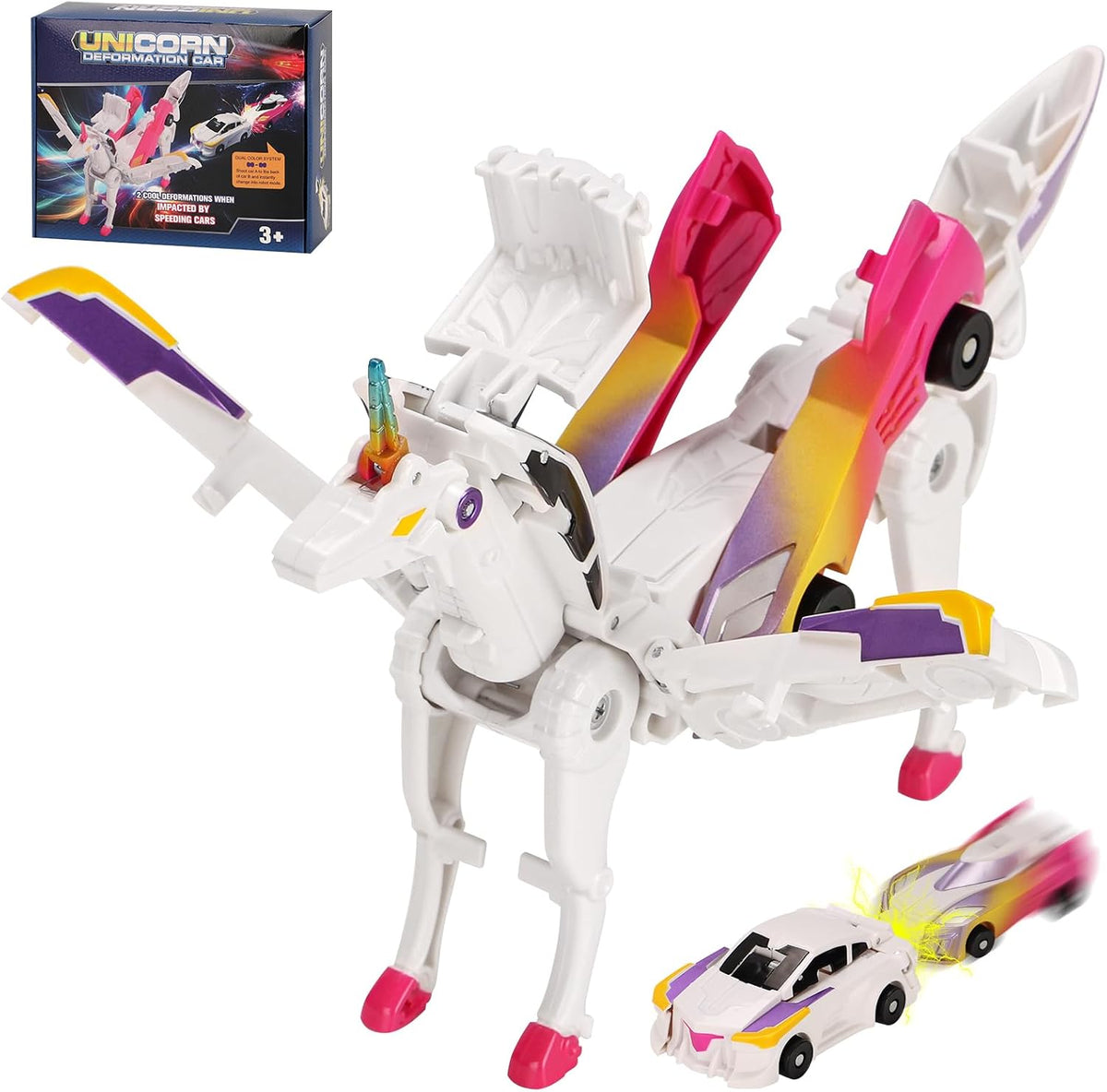 lavekywasa transforming unicorn car toy made from two collision sports cars