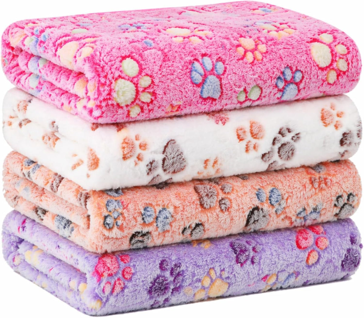 Tatuo 4 Pcs Fleece Dog Blanket for Puppy Cat, Paw - Mixed / 51 x 63 in