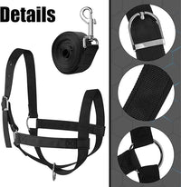 Hillban Cow Halter Cattle Halters Adjustable Calf Halter with Leading Rope for Miniature Horse Donkey Goat Foal Nylon Cattle Training Supplies
