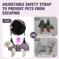 PAWCHIE Dog Grooming Hammock Harness for Dogs & Cats with Pet Nail Clipper Trimmer- Breathable Cat Hanger Sling for Trimming Clipping Nails-Dog Hammock Restraint Bag for Small Medium Large Dog,Pink XS