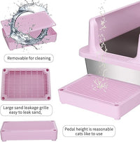 RIZZARI Large Stainless Steel Cat Litter Box: Open Top Leak-Proof Large Cat Pan - Odor Control for Indoor Multi-Cat Homes (Light Pink, 23.8" L*16" W*12" H)