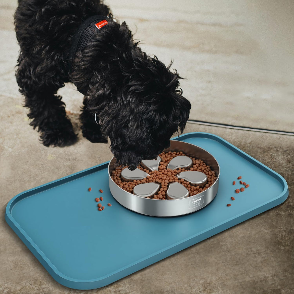 Feedoo Pet Feeding Mat [Warped Resistant Raised Edge] - 23.5"L x 13.5"W / Blue - image 3