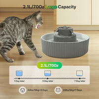 Ceramic Cat Water Fountain, 2.1L/70oz Porcelain Pet Drinking Dispenser with 4 Set Replacement Filter & Sponge, Automatic Dog Water Bowl with Ultra-Quiet Pump, Cat Feeding Watering Supplies(Grey)