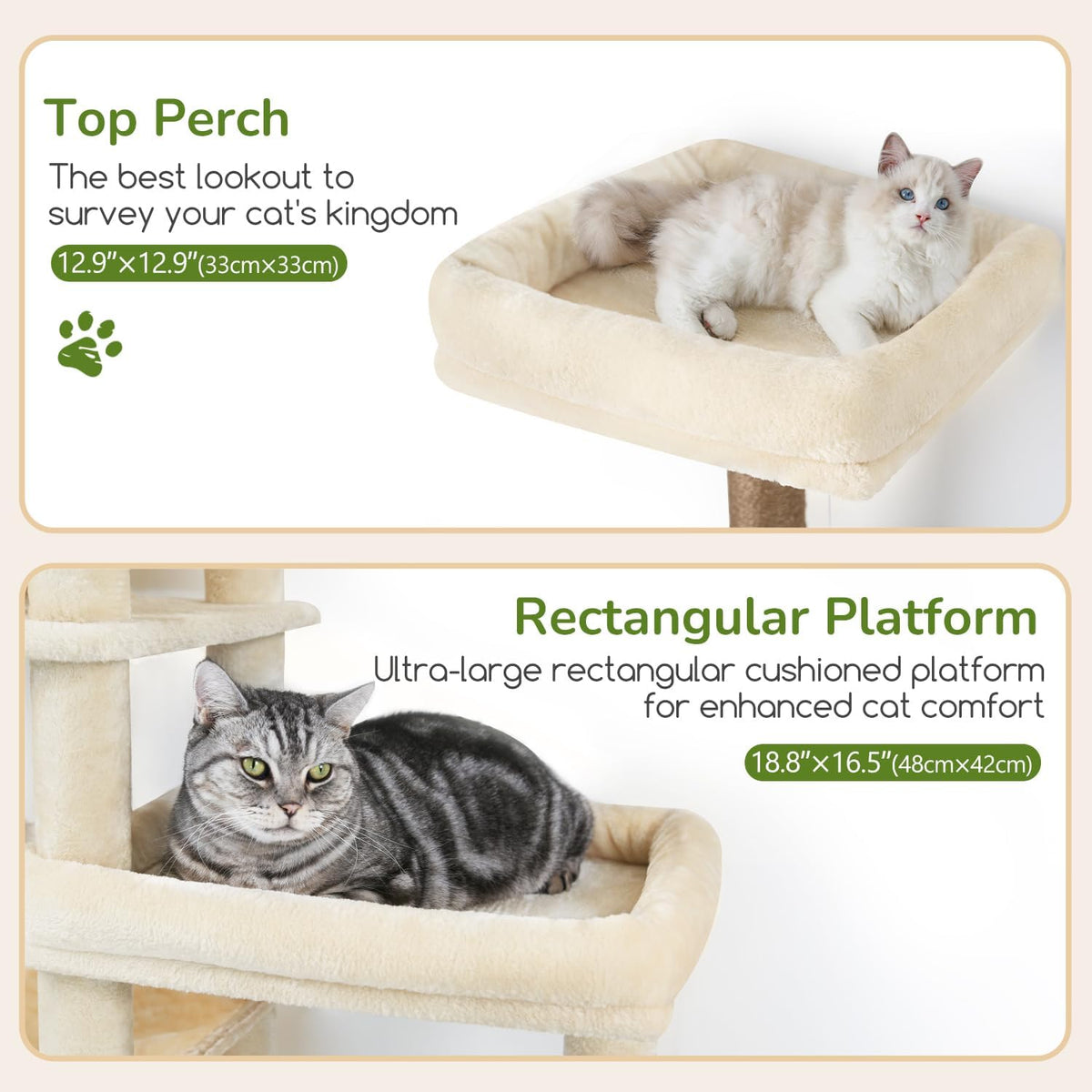 Globlazer 65in Sturdy Cat Tree Tower for Indoor Large Cats, S65 - 65inch / Beige - image 3