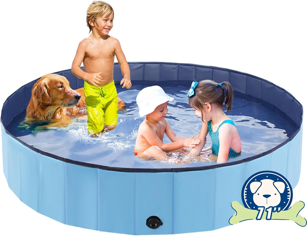 Foldable Dog Pool, Portable Pet Bath Tub and Kiddie Swimming Pool – Essentials for Dogs - 71"-3XL / Blue