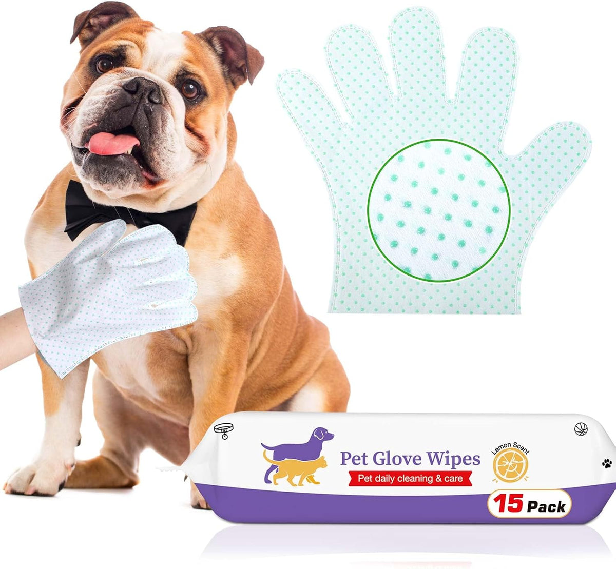 Dog Cleaning Gloves Wipes 15pcs Deodorizing Disposable Pet Grooming - 15pcs