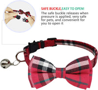 2 Pack/Set Cat Collar Breakaway with Cute Bow Tie and Bell for Kitty - Red+Black / Plaid - image 4