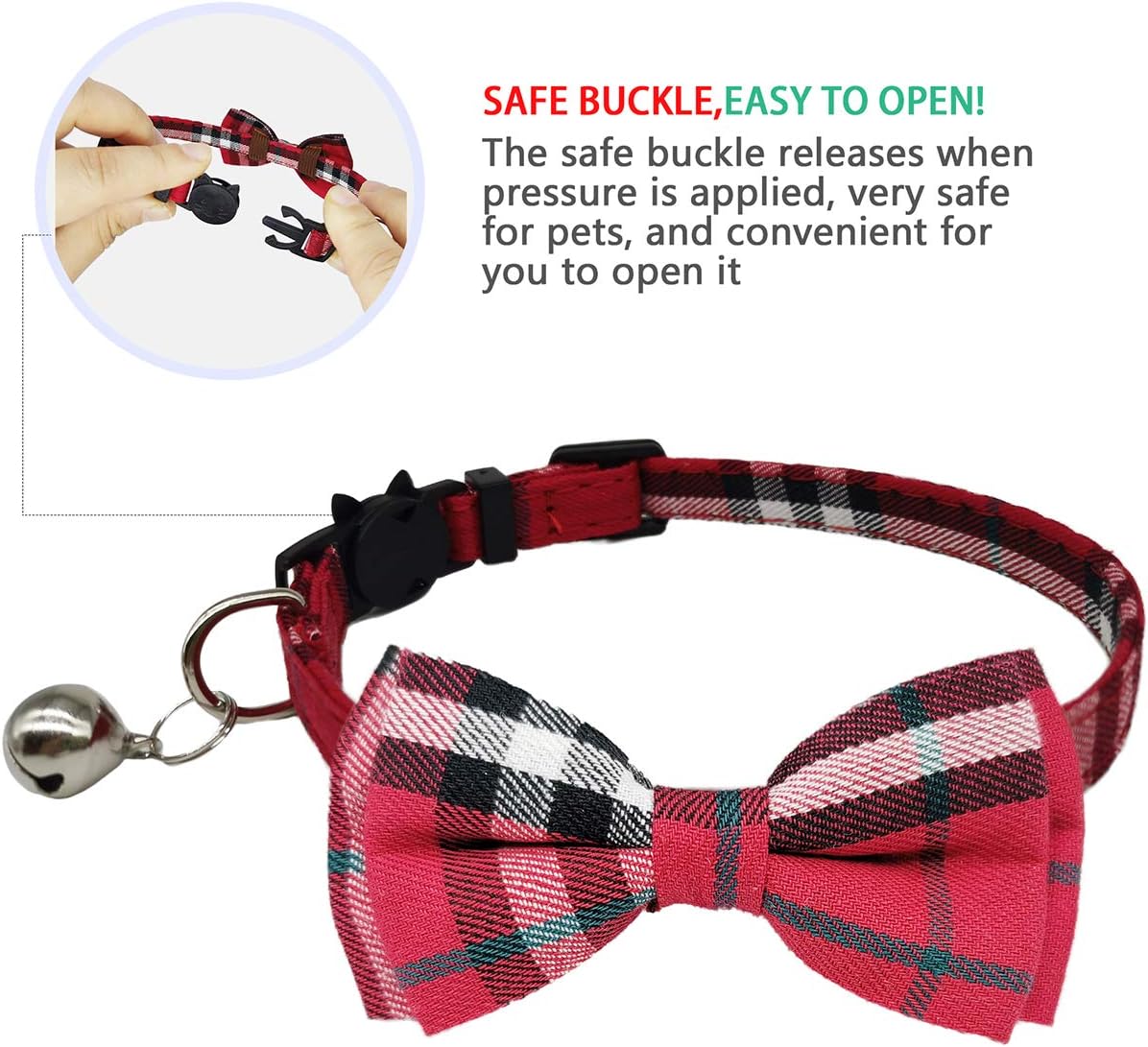 2 Pack/Set Cat Collar Breakaway with Cute Bow Tie and Bell for Kitty - Red+Black / Plaid - image 4