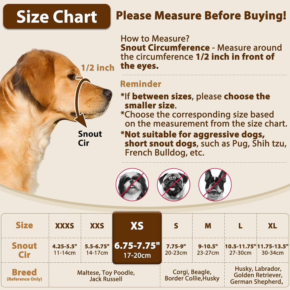 Crazy Felix Dog Muzzle Anti Eating for Small Medium Large Dogs - Beige / XS - image 2