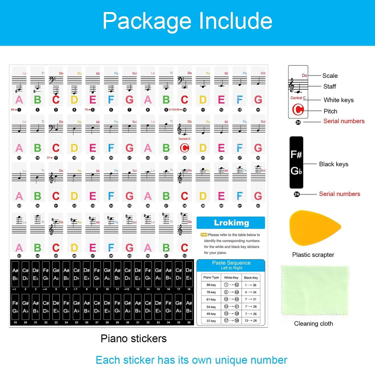 2 Pack Piano Keyboard Stickers for 88/76/61/54/49 Keys - 2 - image 2
