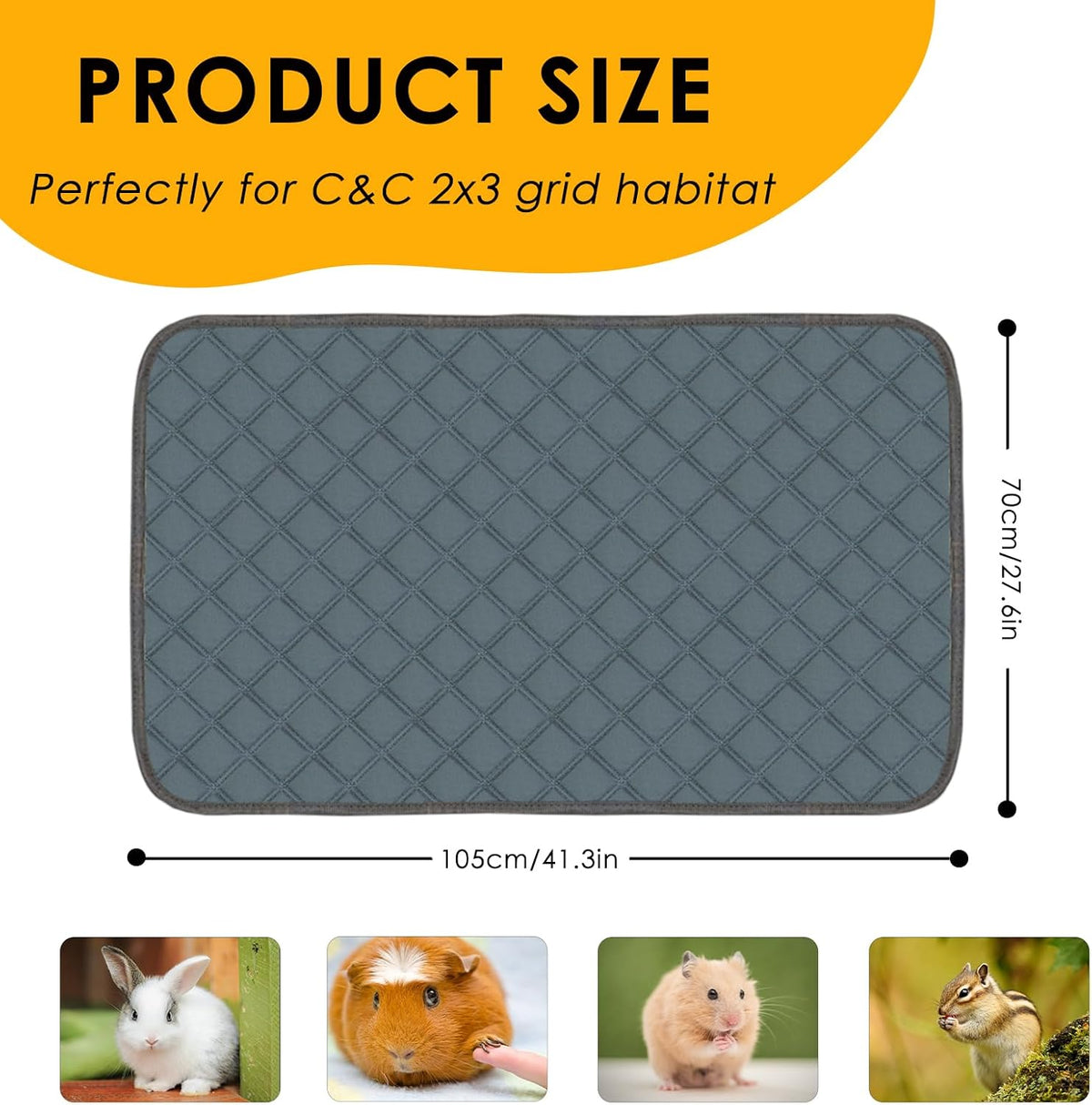 4 Pack Guinea Pig Cage Liners Washable Guinea Pig Bedding Reusable - Dark Grey / 41" x 28" (2 Pack) - image 2