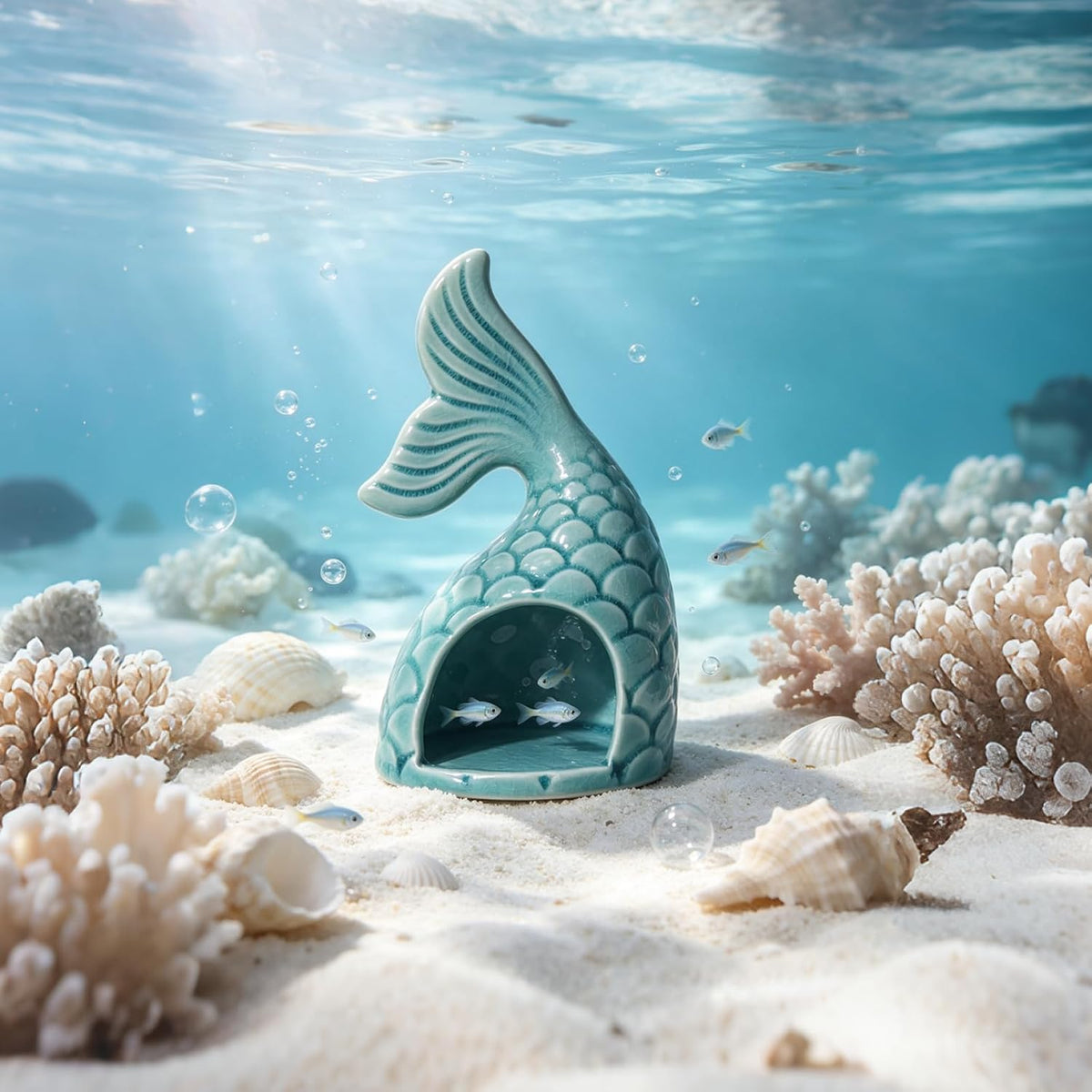 Pink Aquarium Decor Ceramic Cute Strawberry Betta Fish Tank Cave – Essentials for Fish - Fish Tail-blue / Fish Tail - image 2