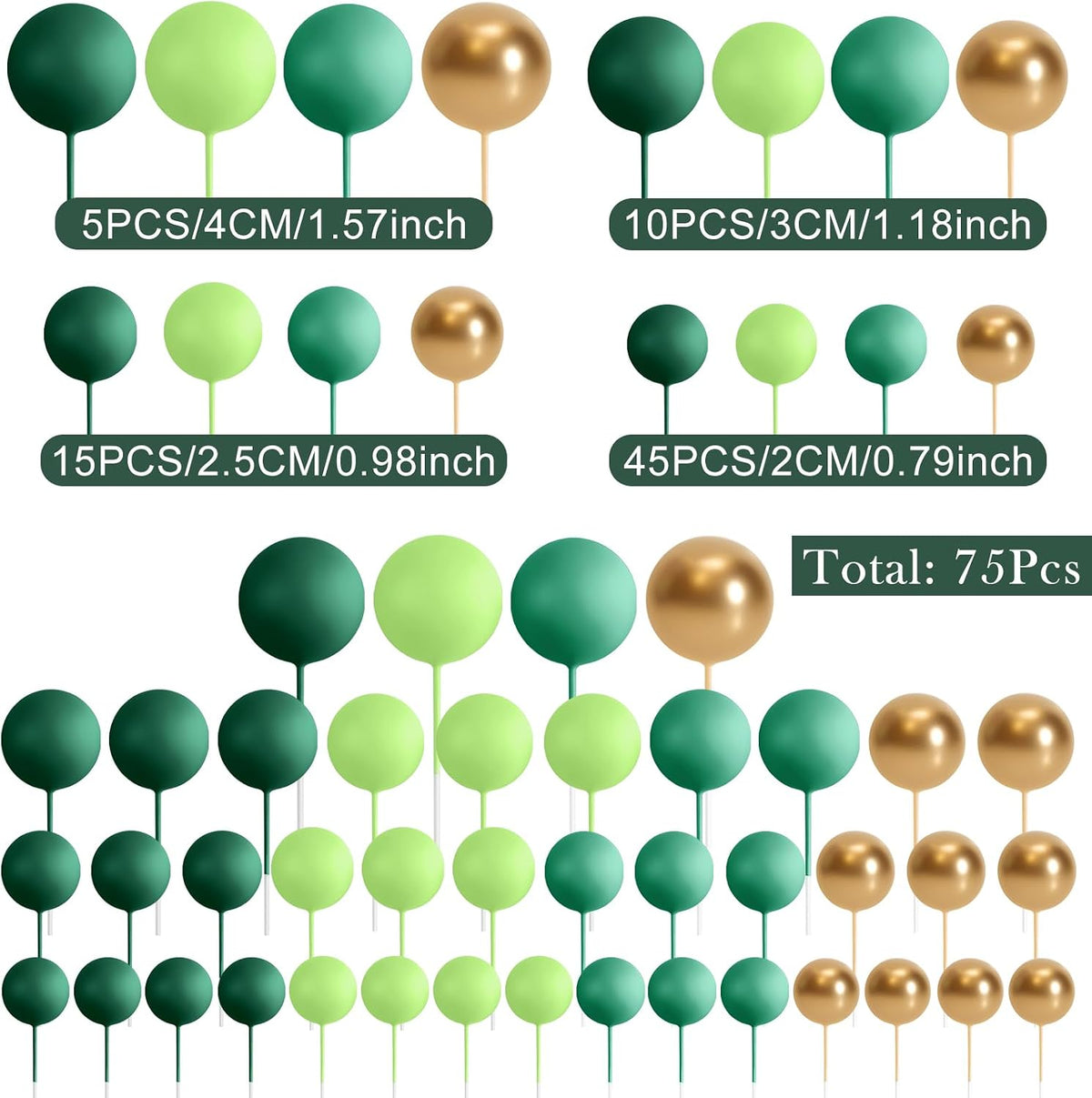 75 Pieces Cake Balls Topper Decorations Foam Cupcake Topper Mini - Green Gold Series - image 2