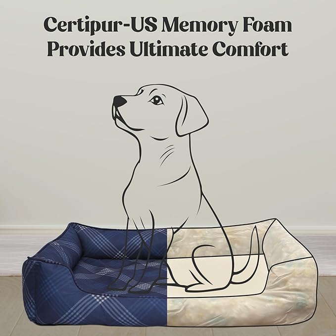 Orthopedic Bolster Dog Bed – CertiPUR-US Foam, Recycled Polyester Canvas, Washable Cover, Anti-Slip Bottom, Small, Pink Check – Stylish Designer Dog Sofa