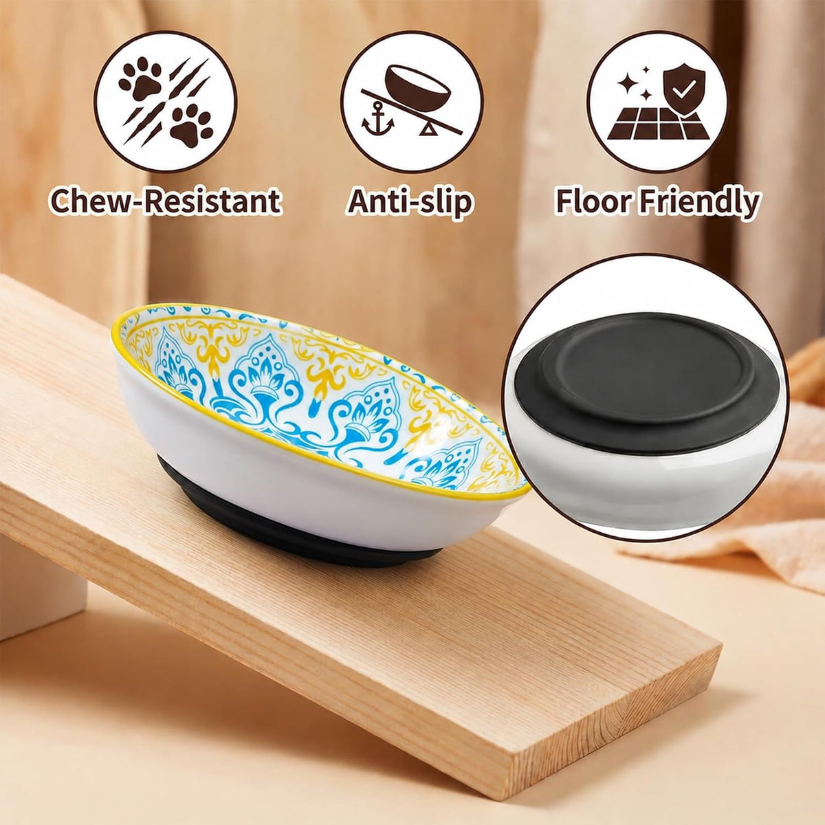 Ceramic Cat Food Bowls 6 Pack - Floral 1 - Pads Attached - image 3