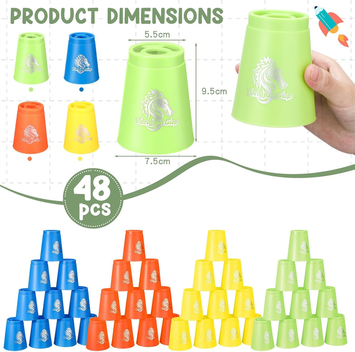 Libima 48 piece sports stacking cups set in blue, green, black and red - view 3