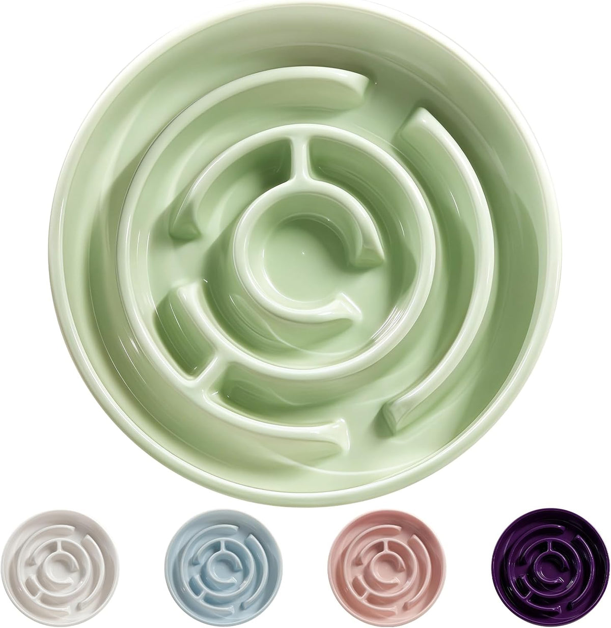 Ceramic Slow Feeder Dog Bowl - Green
