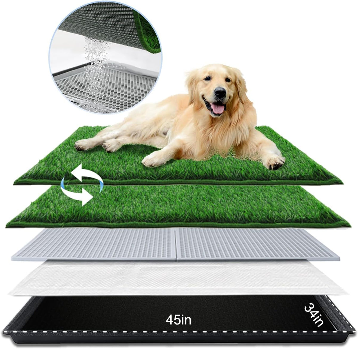 HQ4US Dog Grass Pad with Tray Odor Control Grass Pee Pad for Dog - XL - 45" x 34" for Dog＜ 38'' Length