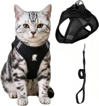 Cat Harness and Leash - Ultra Light Escape Proof Kitten Collar Cat Walking Jacket with Running - Black / Medium