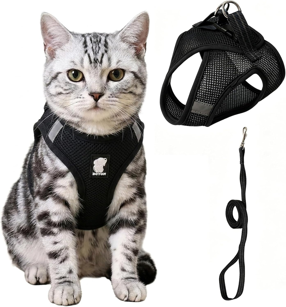 Cat Harness and Leash - Ultra Light Escape Proof Kitten Collar Cat Walking Jacket with Running - Black / Medium