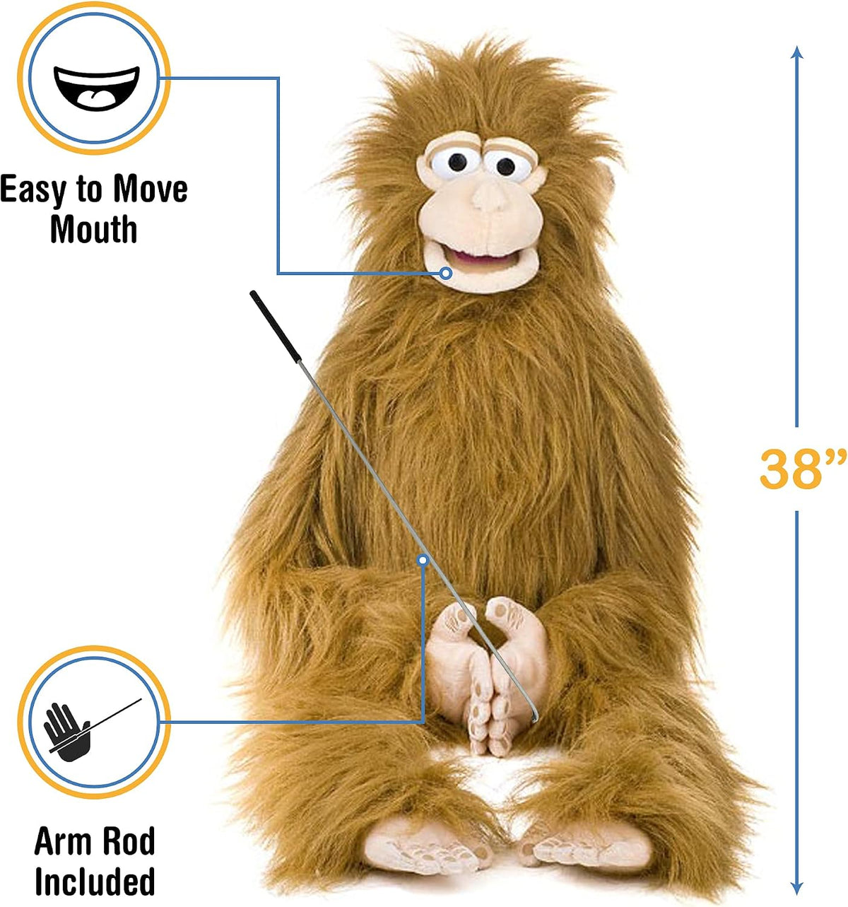Silly Puppets 38 inch Silly Monkey wrap-around ventriloquist style puppet with arm control rod - view 3