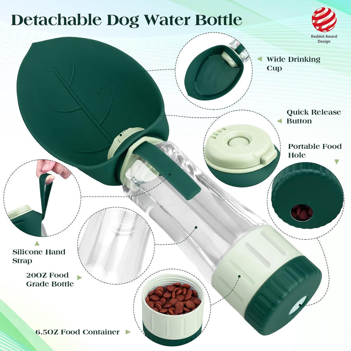 Upgraded Dog Water Bottle - 20oz/Green - image 2