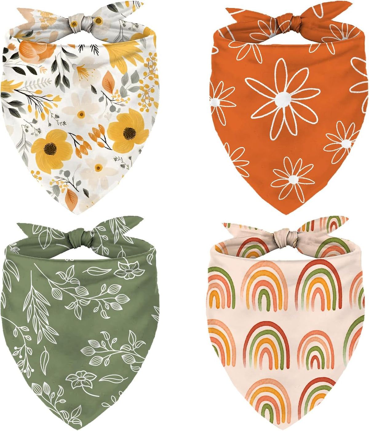 Whaline 4 Pcs Boho Pet Bandanas, Daisy Rainbow Floral Flower – Essentials for Dogs