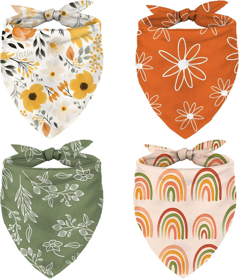 Whaline 4 Pcs Boho Pet Bandanas, Daisy Rainbow Floral Flower – Essentials for Dogs